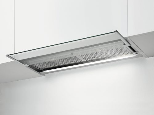 AEG DPE5950G Cappa Integrata totale 90 cm - Distanza minima dal piano 50 cm - Motore da 220 W - Aspirazione max 603 m3/h - Regolazione motore su 3 velocità + intensivo - Frontalino in vetro estraibile - Comandi laterali integrati nel frontale - 1 filtro metallico lavabile "design esclusivo aeg" - Illuminazione a LED - Estetica Inox - Classe energetica A - Installabile in modalità filtrante e aspirante - 58 dB(A)