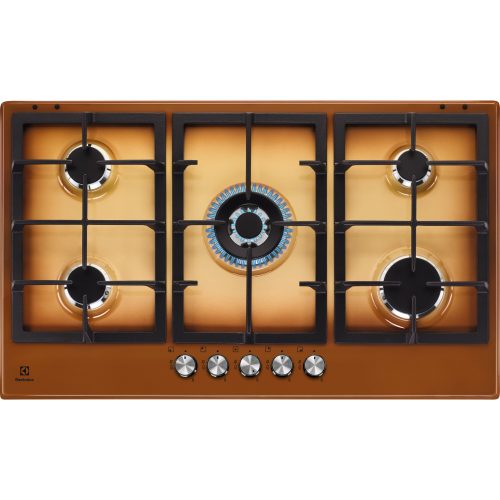 Electrolux KGS9536T Piano cottura Gas 90 cm Slim 2.0 profilo 8mm - 5 fuochi gas - bruciatori ad alta efficienza +20% Speed Burner - 1 bruciatore Wok - Griglie in ghisa - Accensione integrata nella manopola - Sicurezza Sicurgas - manopole Slim 2.0 - finitura Terra di Francia