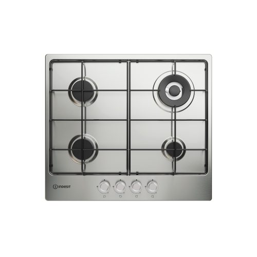Indesit THP 642 W/IX/I 1 piano gas inox 60cm 4 fuochi bruciatore doppia corona griglie smaltate