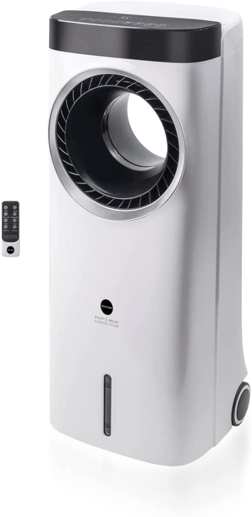 Macom Raffrescatore evaporativo senza pale con ventilatore centrifugo Bladeless Cyclone