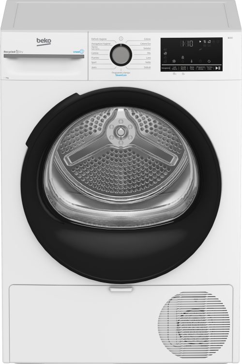 Beko BMGT491SBI_IT 9kg, Classe C, motore inverter, Display digitale, funzione a vapore SteamCure™, colore Bianco, oblò Nero