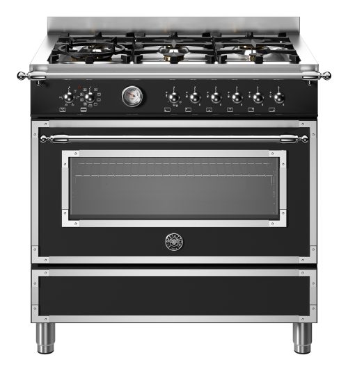 Bertazzoni HER96L1ENET cucina Elettrico Gas Nero, Acciaio inox