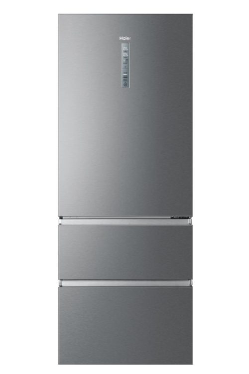 HAIER HTOPMNE7193 Combinato 3 Porte, Largo 70, 2mt, Dark Inox Look, Classe E, Display Esterno, Daylight, Cassetto My Zone, Capacit√† totale  450 Litri