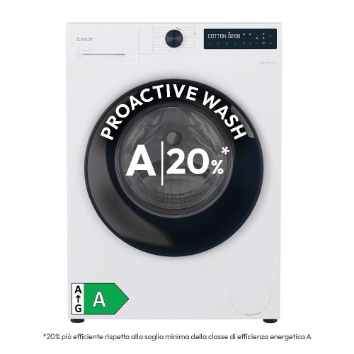 Candy ProWash 500, Lavatrice Carica Frontale 9 KG, 20% più efficente della classe A, 1400 giri, Bianco, Inverter, Vapore, Wi-Fi, Smart Wash, BR 49B8-S