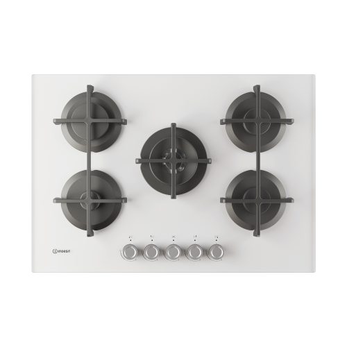 Indesit ING 72T/WH 1 piano gas vetro bianco 75cm 5 fuochi bruciatore doppia corona griglie in ghisa lavabili in lavastoviglie