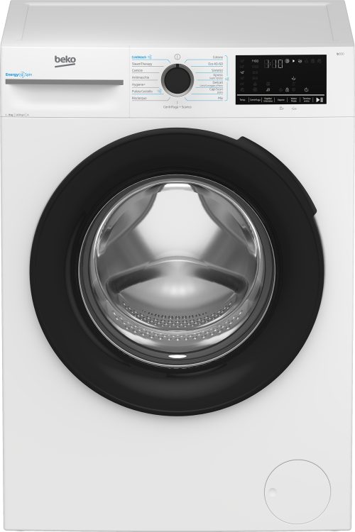 Beko b300 BMW9149DB: Lavatrice 9kg, classe A-30%, 1400giri, linea estetica NX, motore inverter, display touch, porta nera, tecnologia EnergySpin™, funzione vapore
