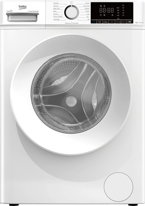 Beko b100 BMX8126DW 8kg classe A bianco, inverter 1200 giri, display XL, oblò bianco, vapore