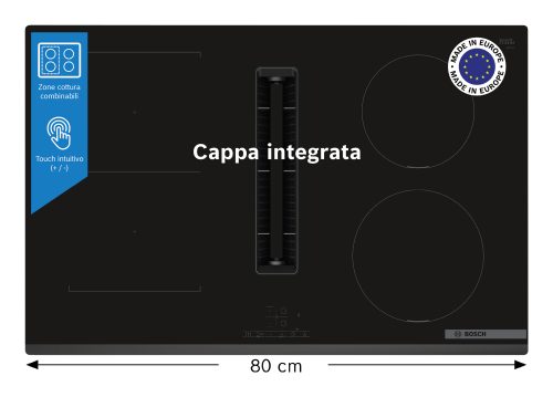 Bosch Serie 4 PVS831B16E Piano con cappa integrata 80 cm CombInduction Nero Classe B