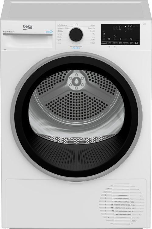 Beko BT3103IS_IT 10kg, Classe C, motore inverter, Display digitale XL, funzione a vapore SteamCure™, colore Bianco, oblò Nero